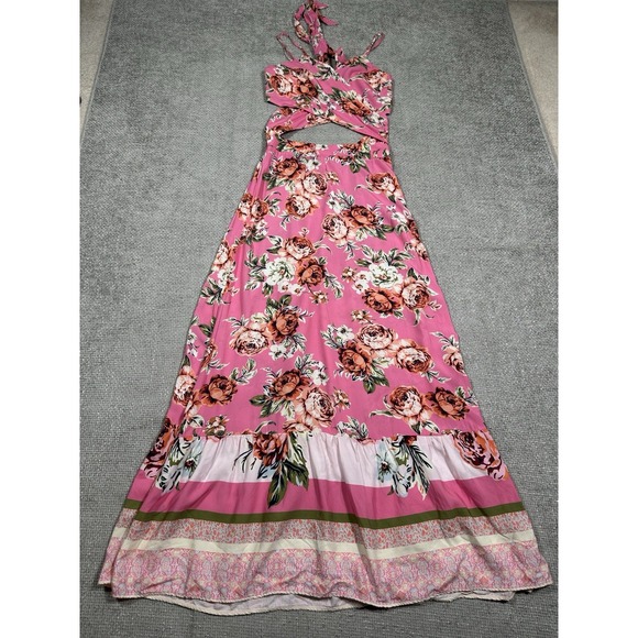 Maaji Dress Womens‎ Large Lisse Pink Floral Maxi Vacation Resort Viscose - Picture 5 of 11